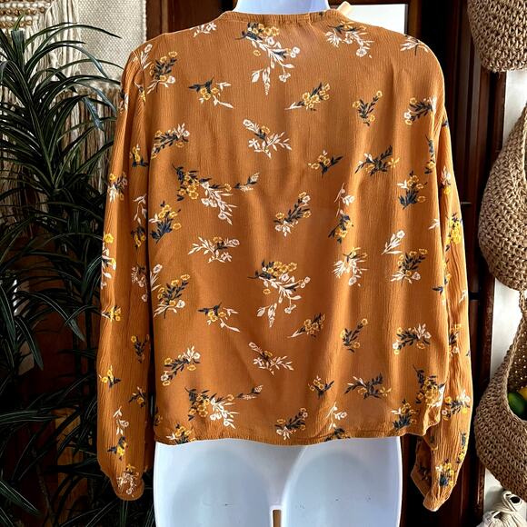 Vintage Rewind Y2K Floral Tie Front Blouse L Boho Hippie Festival Crop Top Retro - Picture 2 of 8